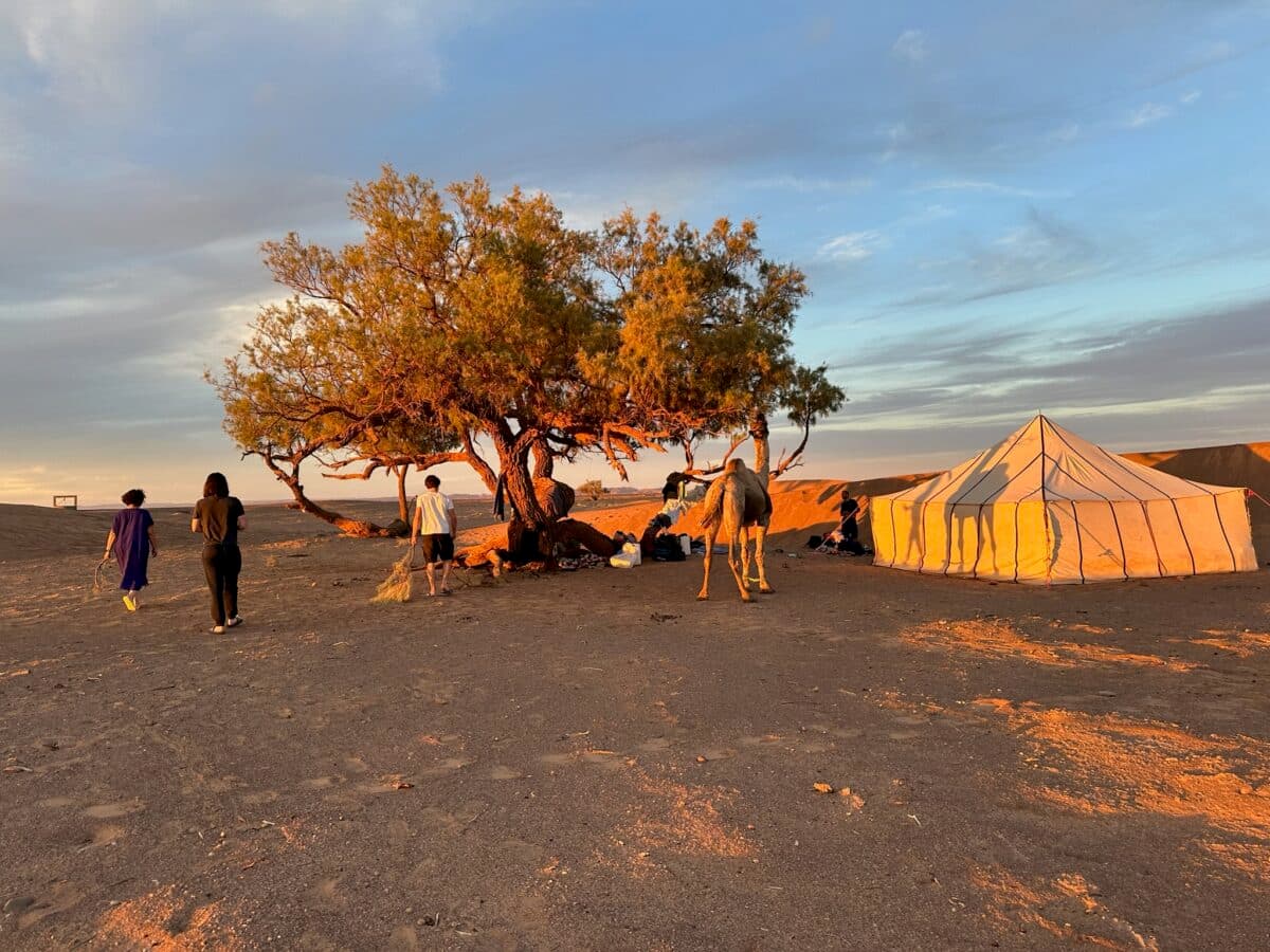 Kamp in de Sahara tijdens een trektocht in Marokko